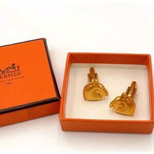 Rare HERMES Horse Head Cheval Cufflinks Gold Plated Vintage Mens Accessory